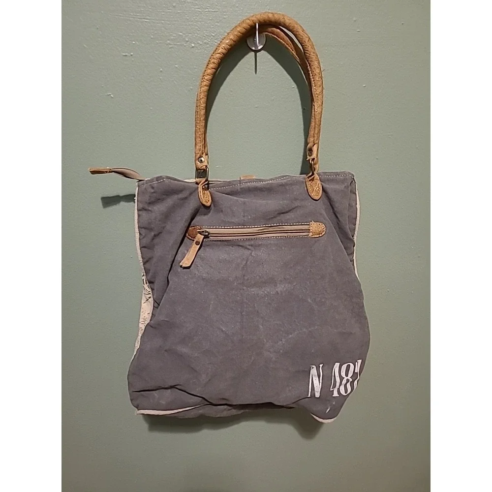 Myra Flower Design‎ Canvas Leather Tote Bag Large